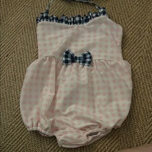 Charming Pink Checkered Kids Swim One Piece
